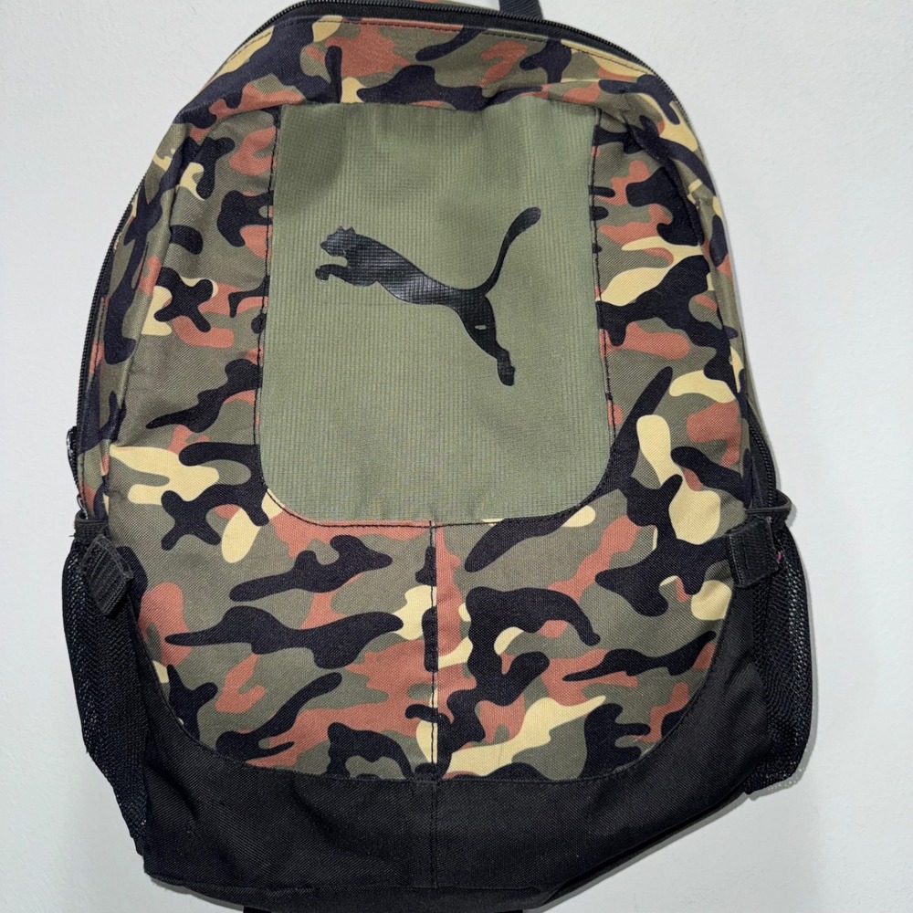 PUMA Evercat Kids Backpack Camo Green Black Logo School Book Bag PE1111